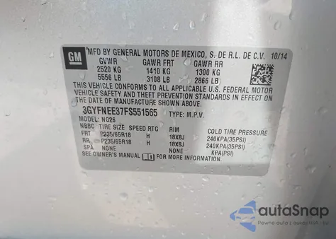 2015 Cadillac Srx Luxury Collection z USA, uszkodzony, nr VIN 3GYFNEE37FS551565